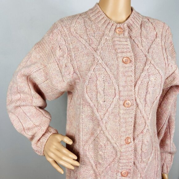 Vtg Mackinnon Scotland 100% Wool Cardigan Sz S M Fisherman Cable Knit Sweater - Picture 2 of 6
